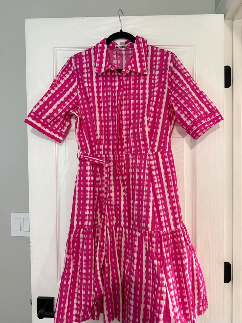 Calvin Klein Pink and White Tie-Dye Midi Shirt Dress
